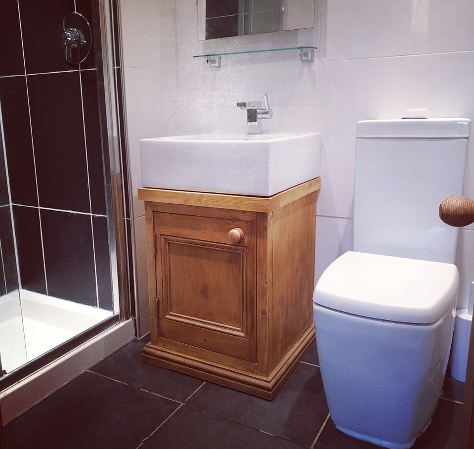 Bespoke bathroom vanity unit handmade from reclaimed timber