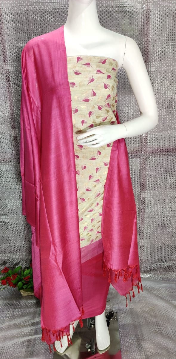 Cotton Dupion Golden Print Suit Dress Material