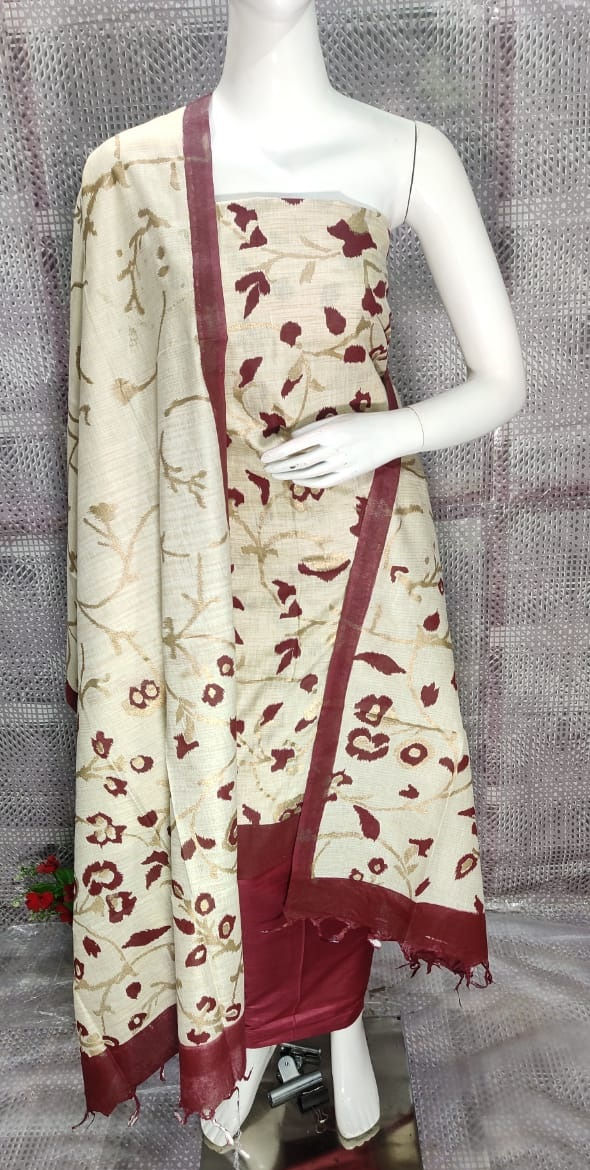 Cotton Dupion Golden Print Suit Dress Material