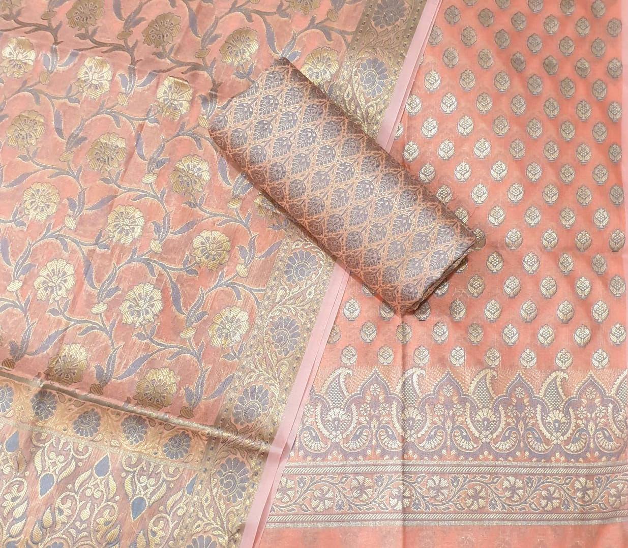 Pure Marais Silk with Silver Zari Work Suit Dress Materials