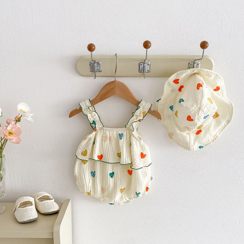 Summer Baby Girl Romper with Hat Suspenders