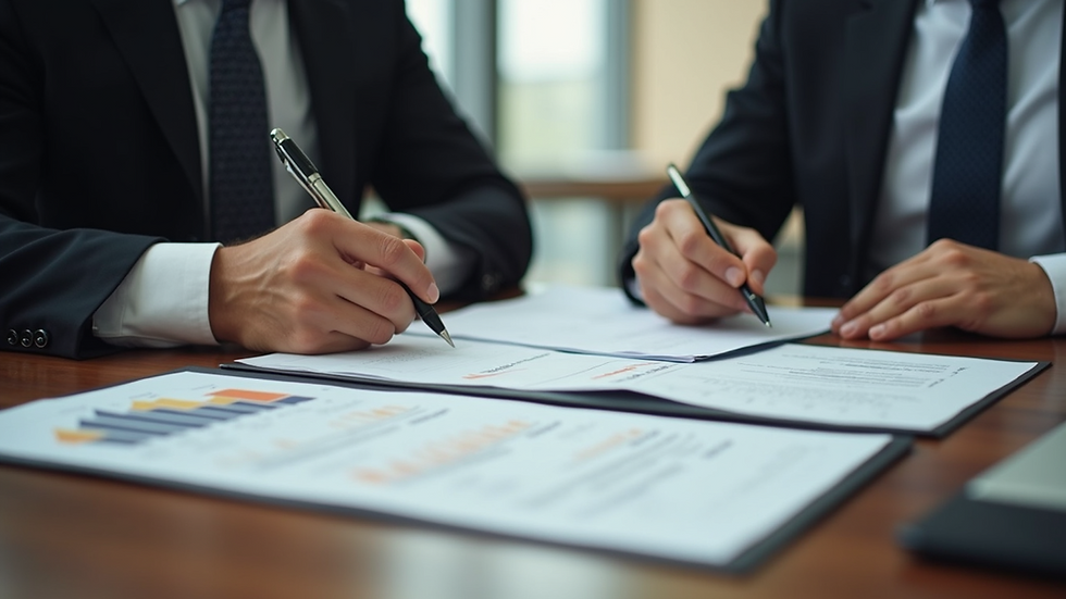 High angle view of a business meeting with lease negotiation documents