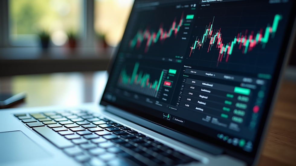 Close-up view of a laptop screen showing real estate market graphs and charts
