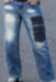 Man Wearing Faded Denim Jeans with Double Navy Pocket Design