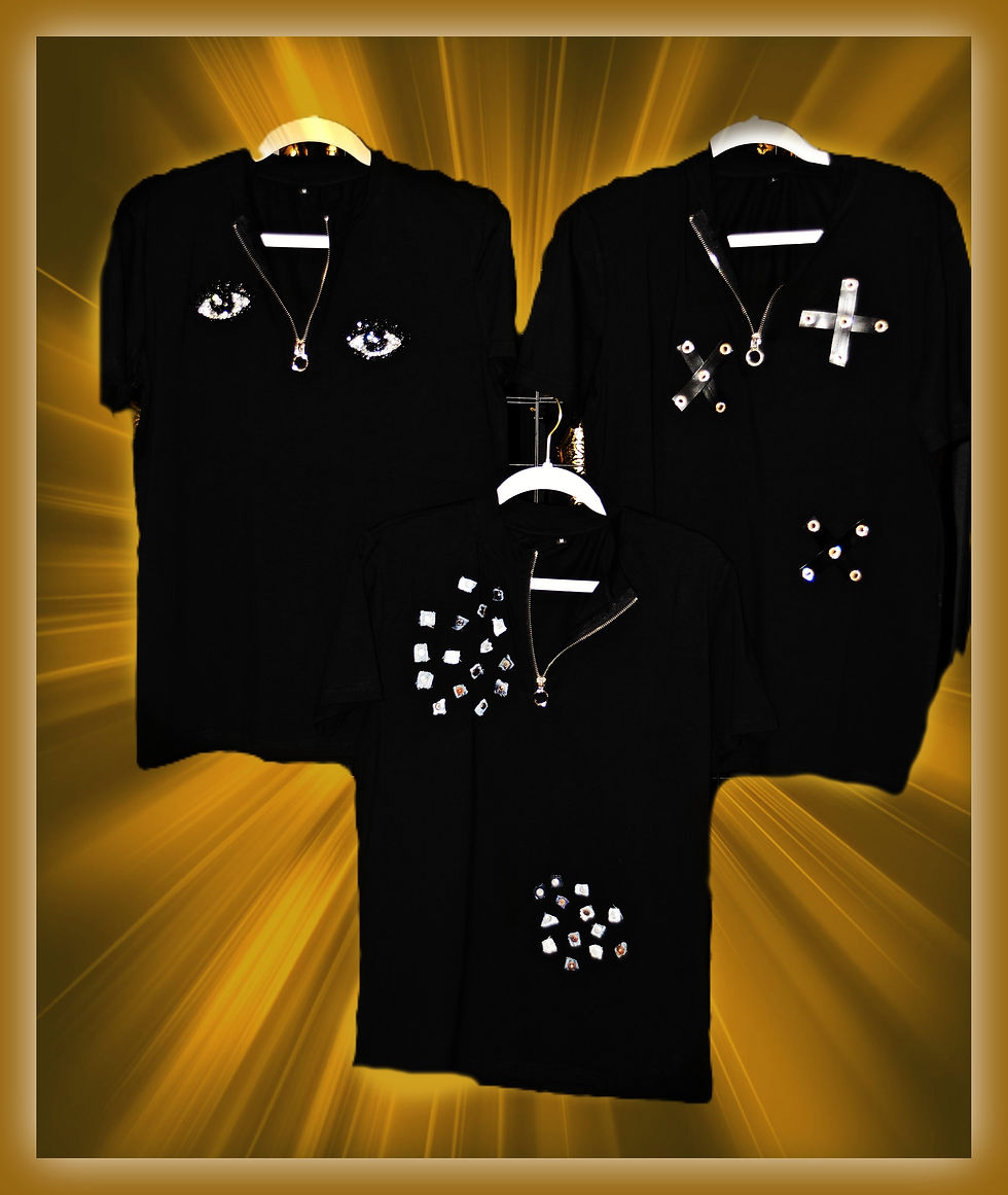 Thumbnail: Black and White T-Shirts with Front Zipper and Metal Ring