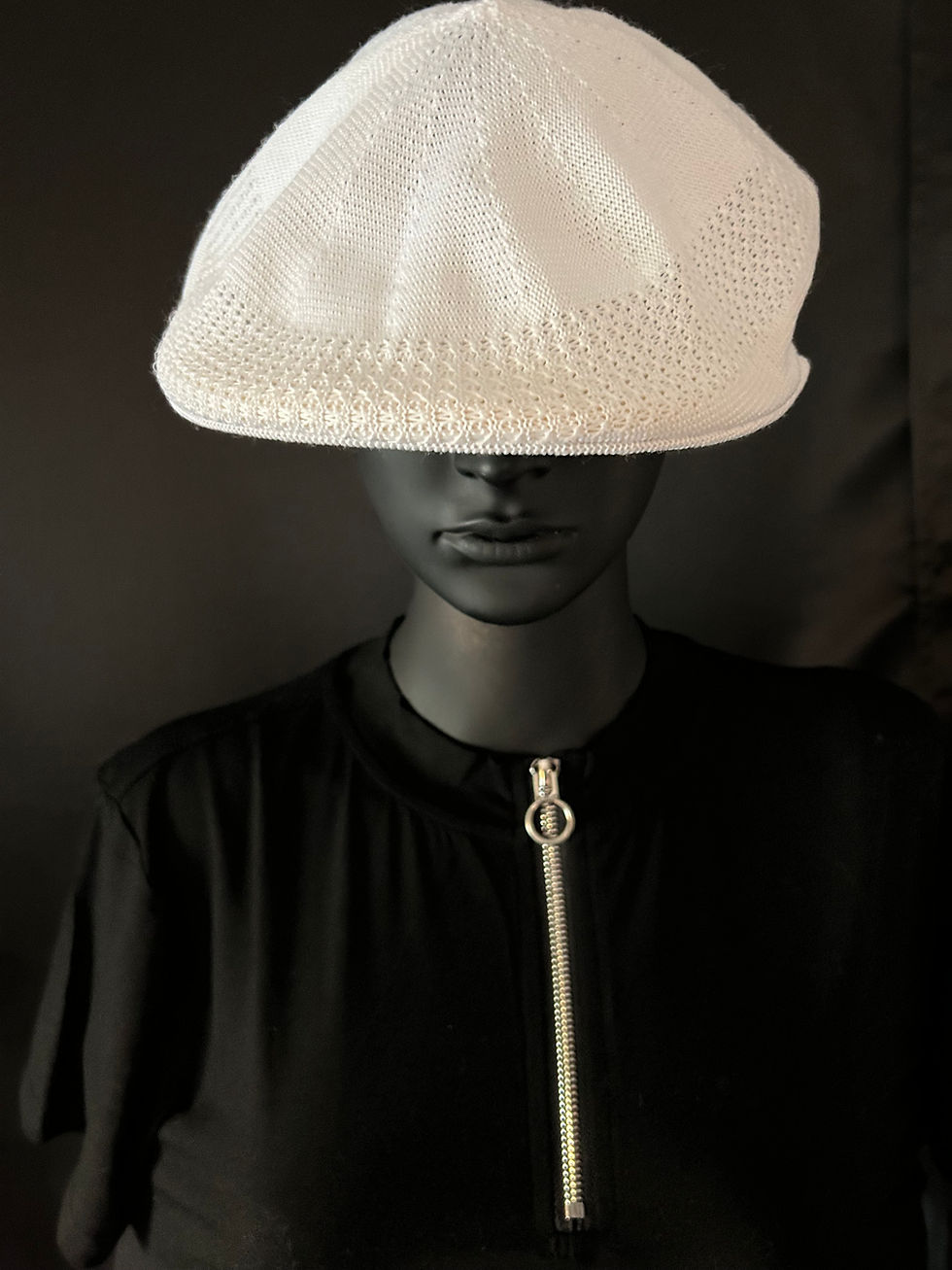 Thumbnail: White Fitted Flat Cap with Mesh
