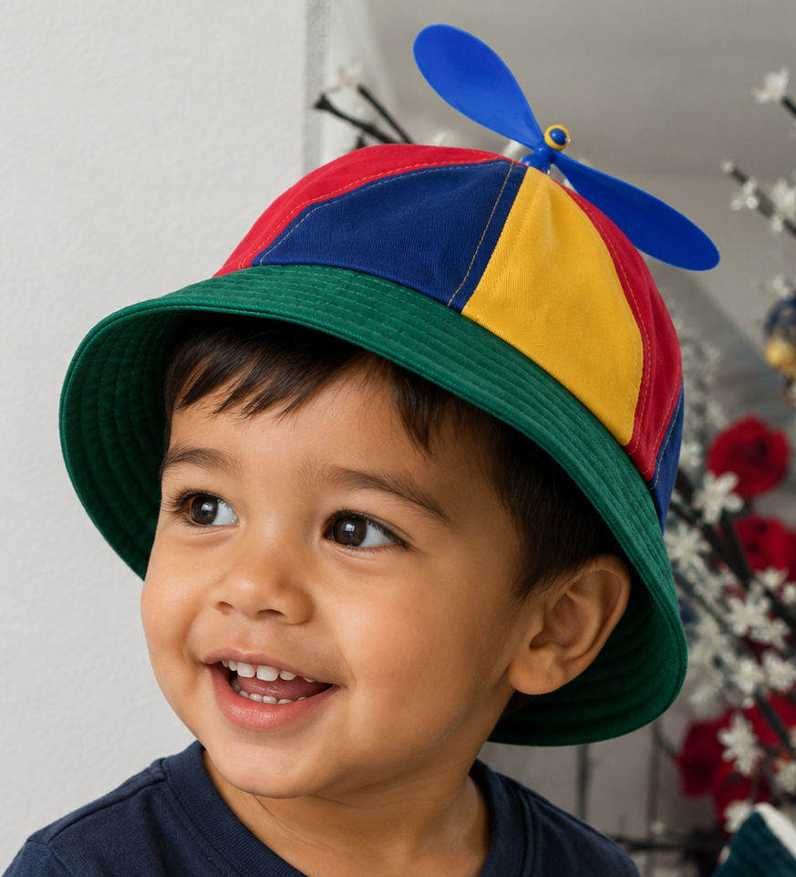 Multi-Color Splicing Unisex Bucket Hat with Propeller