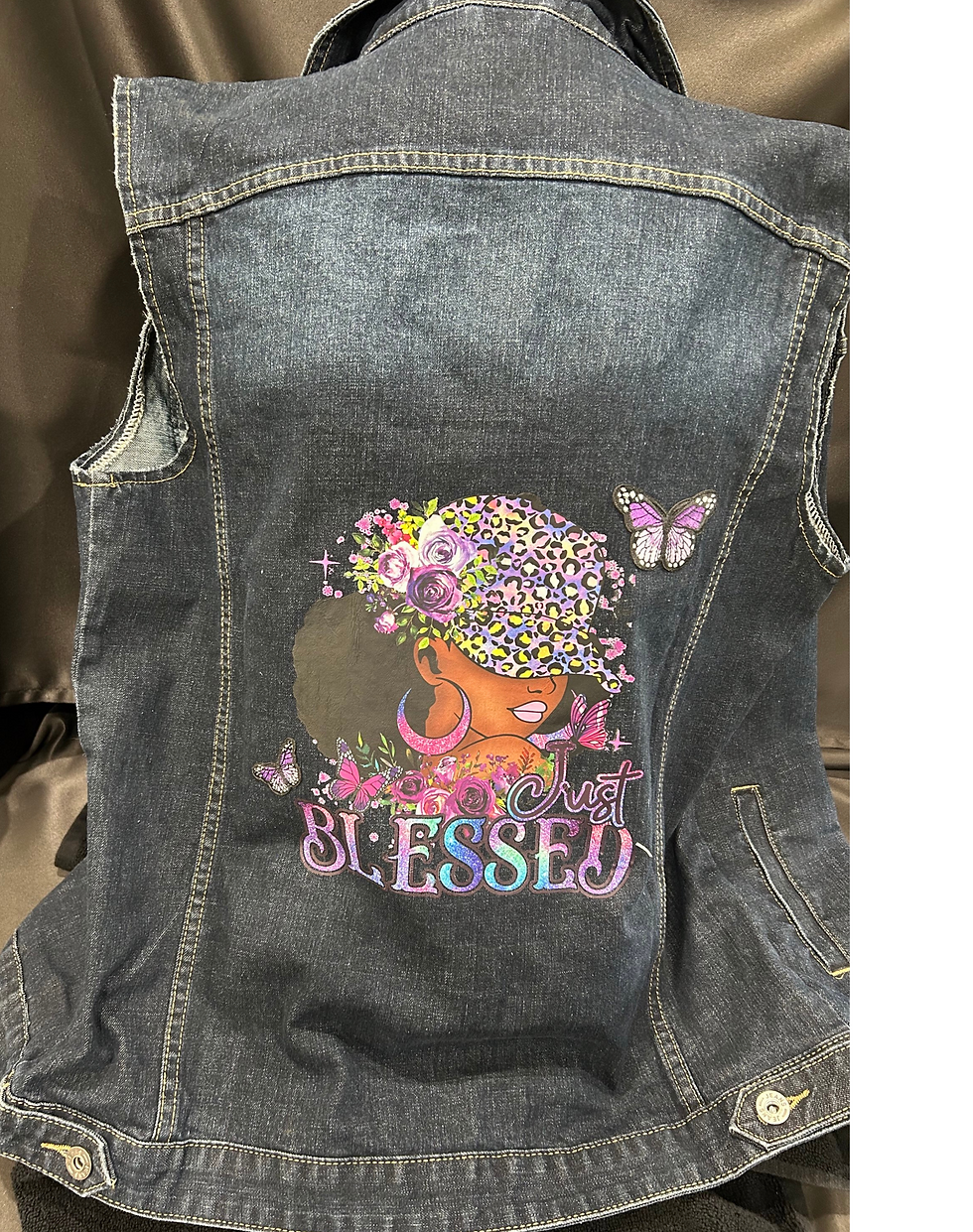 Thumbnail: Back image of Denim Vest E with Art Design on Back