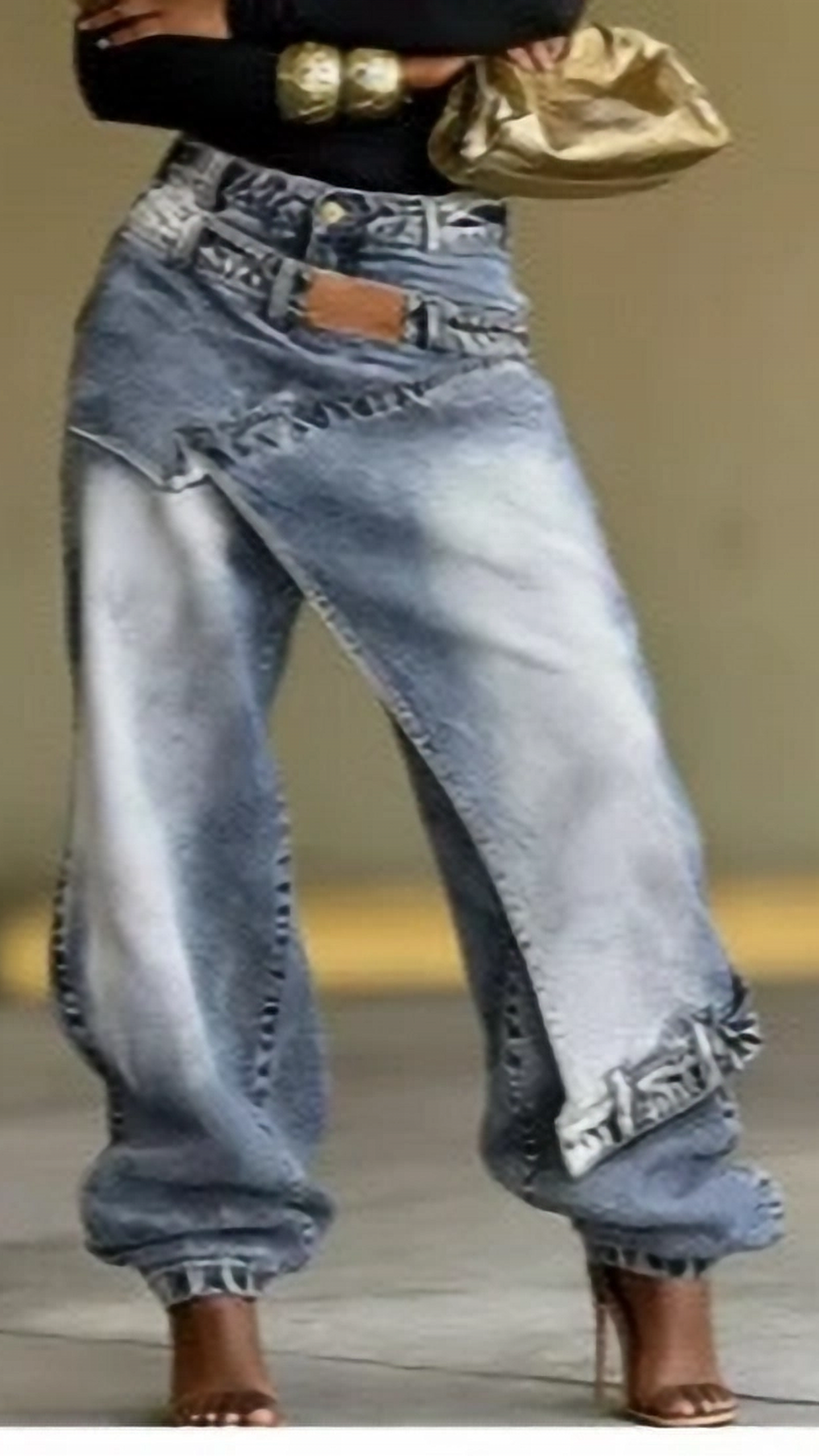 Vintage Wide-Leg Patchwork Denim Pants