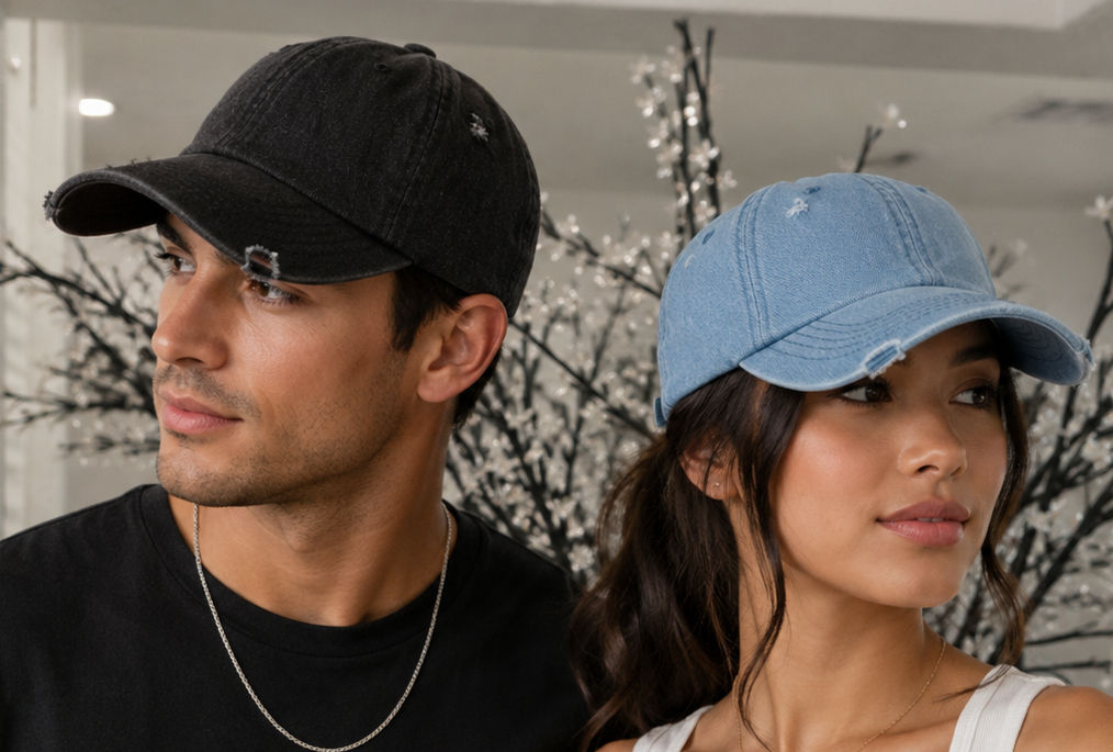 Unisex Distressed Denim Baseball Caps