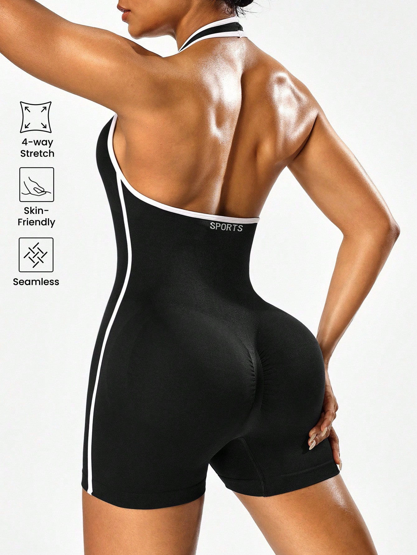 Cross-body yoga jumpsuit with color-blocking design, backless workout jumpsuit f