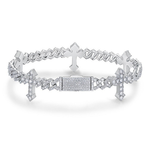 【証明書付き】モアサナイト 925Silver マイアミキューバンブレスレット Miami Cross Bracelet | ACE OF JEWELS