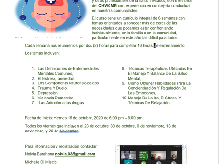 An invitation for our free course in Spanish about Behavioral Health for Community Health Worker.