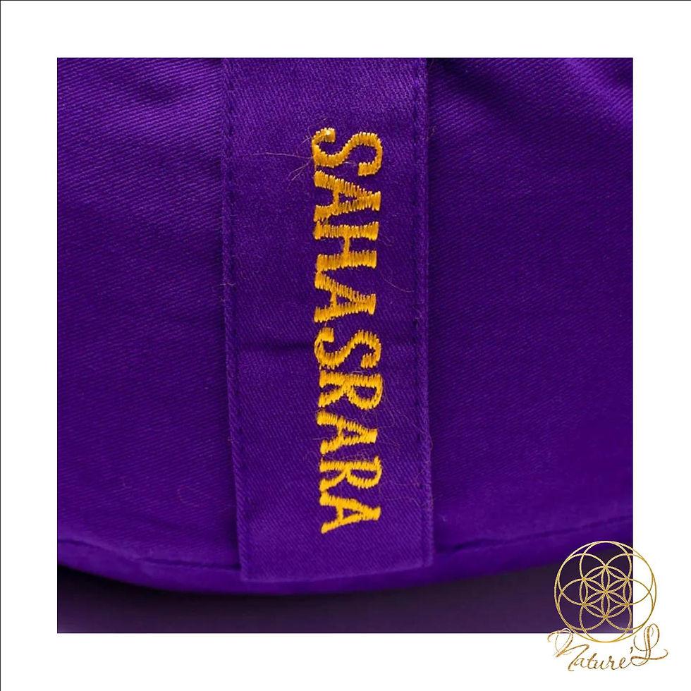 Miniature : Coussin de méditation 7ème Chakra Sahasrara brodé, Coton BIO 33x13cm. Méditation, Ayurveda Sacré. soin-nature-l.com Nature'L