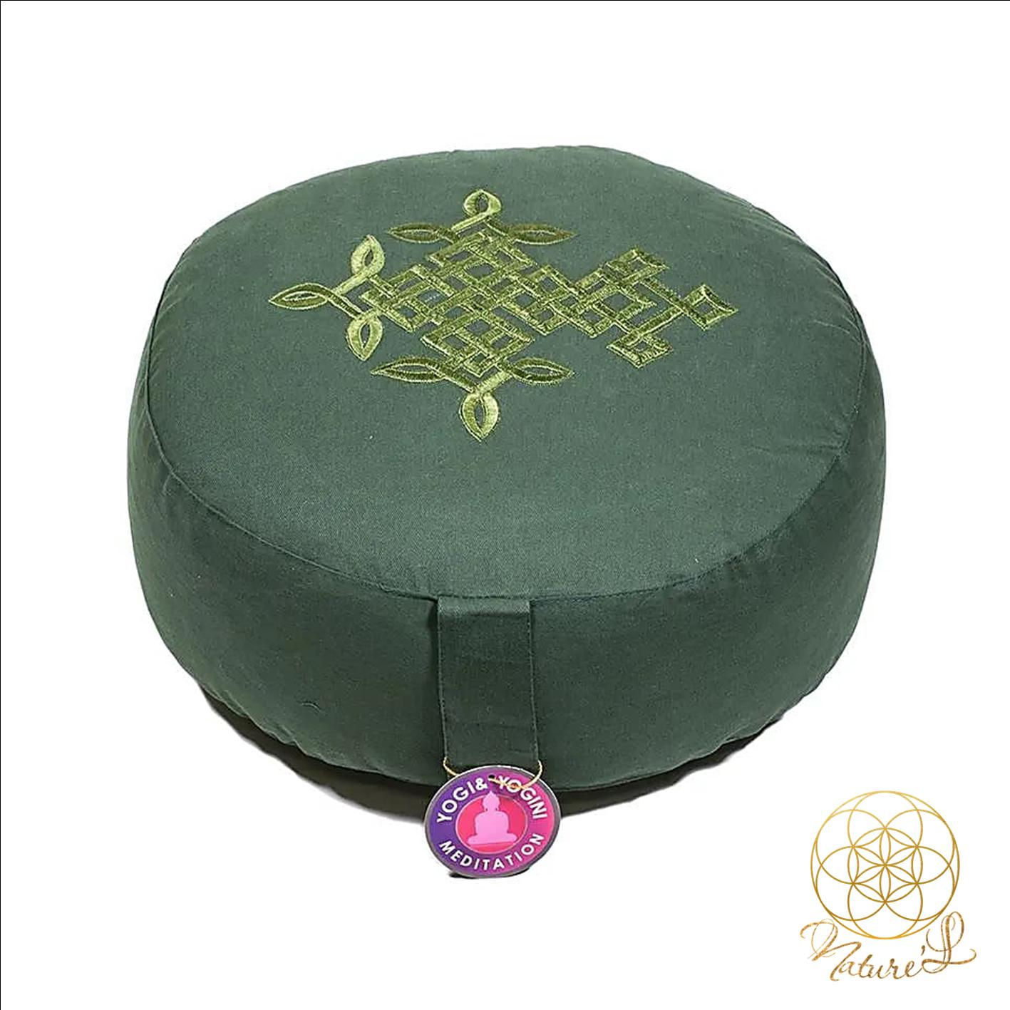 Coussin de méditation Zafu Arbre de Vie Vert Celtique brodé, Coton 33x13cm. Méditation, Ayurveda Sacré. soin-nature-l.com