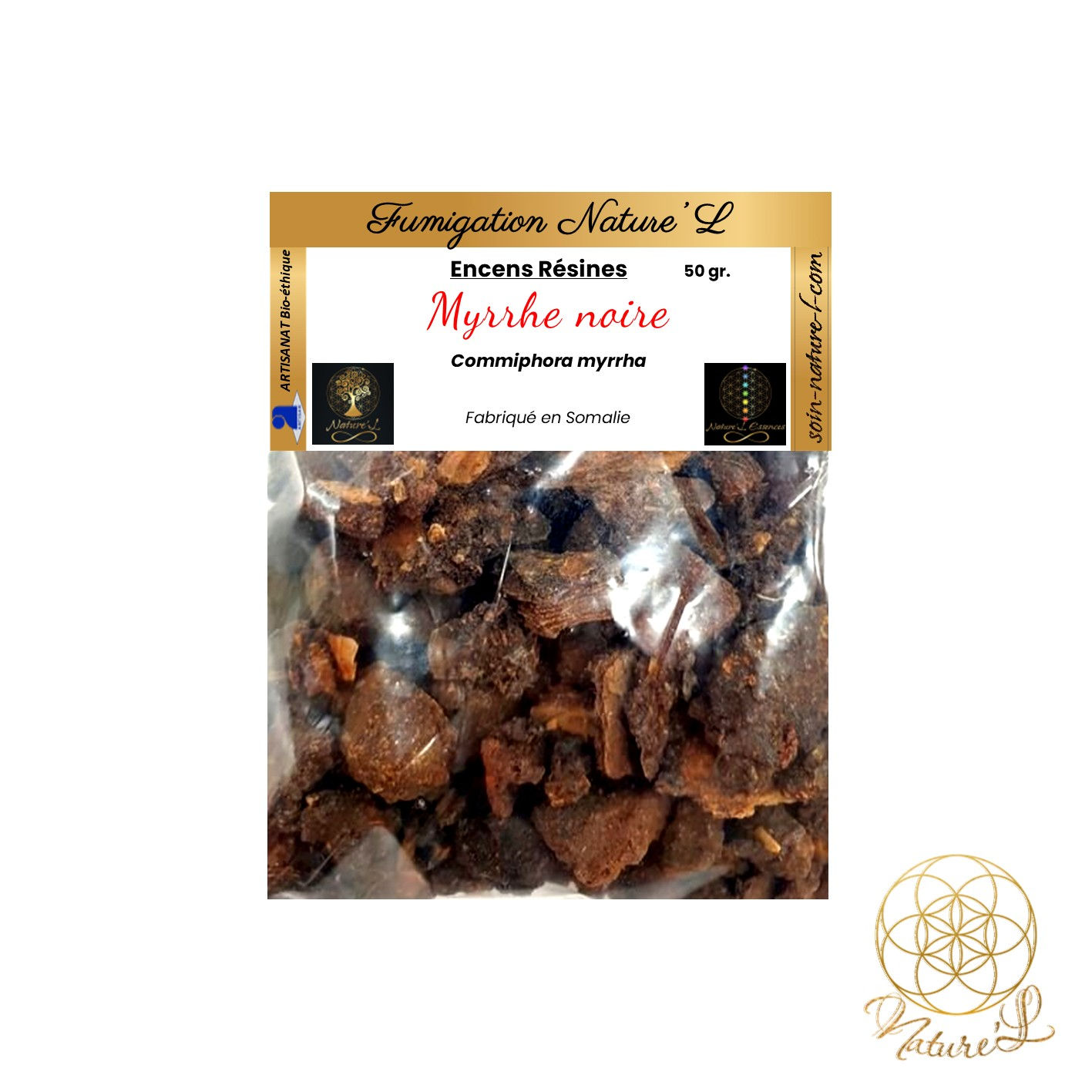 Encens de MYRRHE Noire de Somalie - Résine grains Nature'L 50gr.