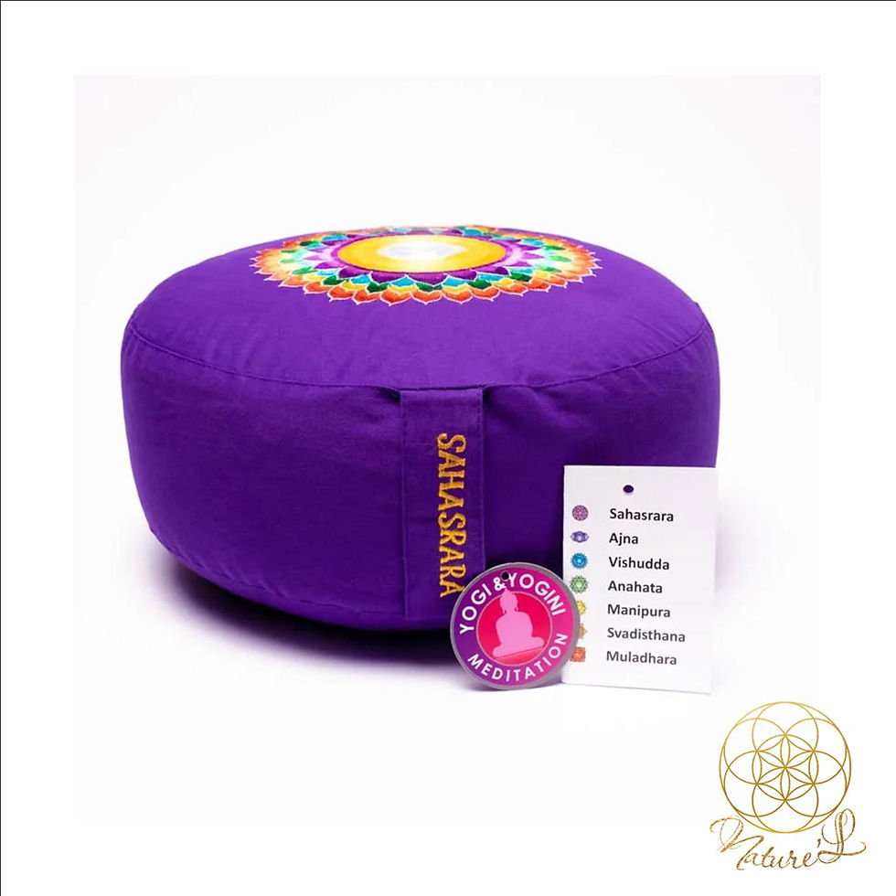 Miniature : Coussin de méditation 7ème Chakra Sahasrara brodé, Coton BIO 33x13cm. Méditation, Ayurveda Sacré. soin-nature-l.com Nature'L