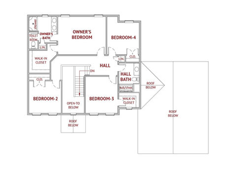 Floor plan showing owner's bedroom, bedrooms 2, 3 and 4, hall, and rooms below.