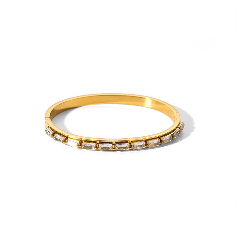 Miniatura: Pulseira Feminina de Aço Inoxidável com Zircônias – Elegante, Resistente à Água