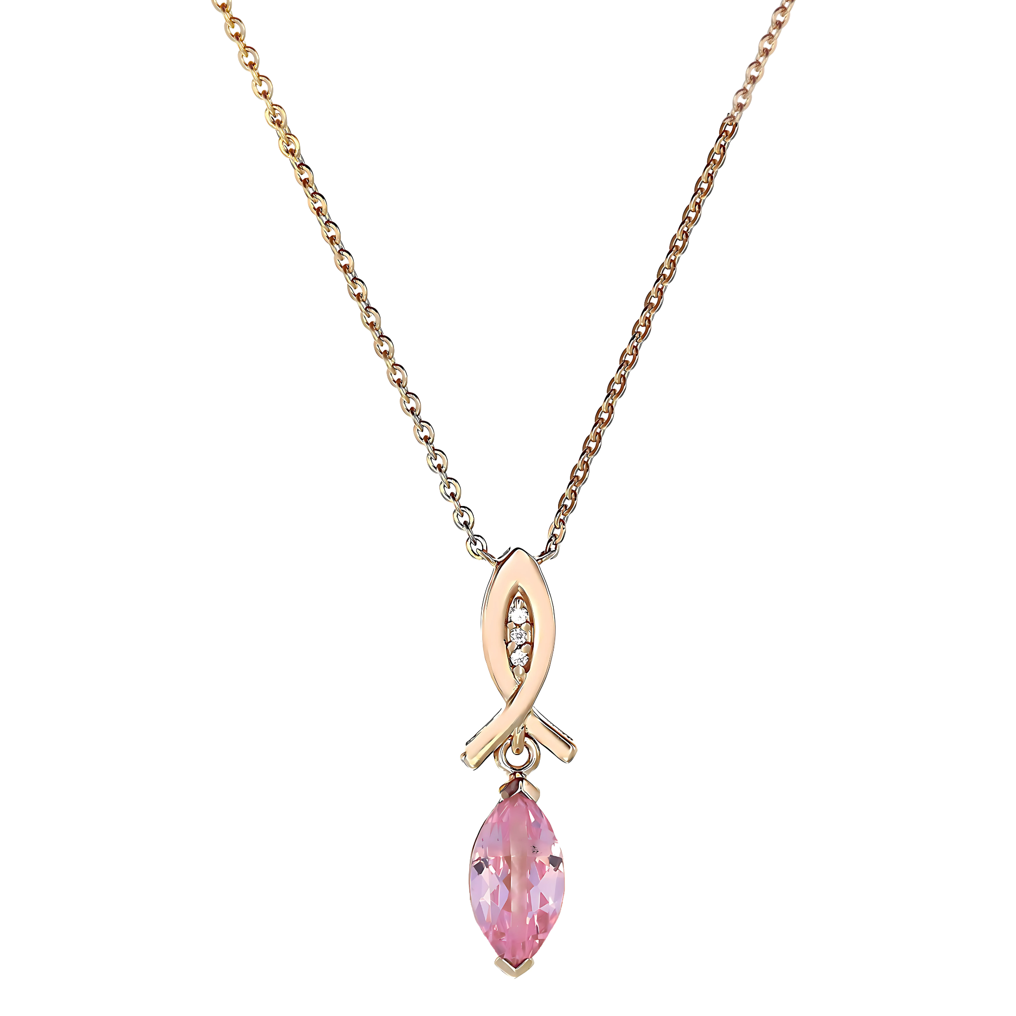 Ichthys & Pink Tourmaline Pendant Necklace