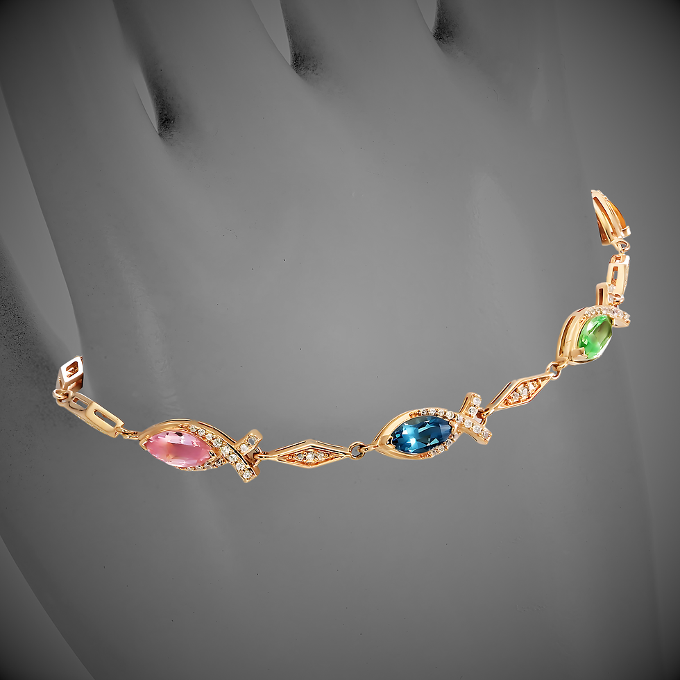 Thumbnail: Deluxe Multi-Gemstone Ichthys Bracelet with Pavé Accents