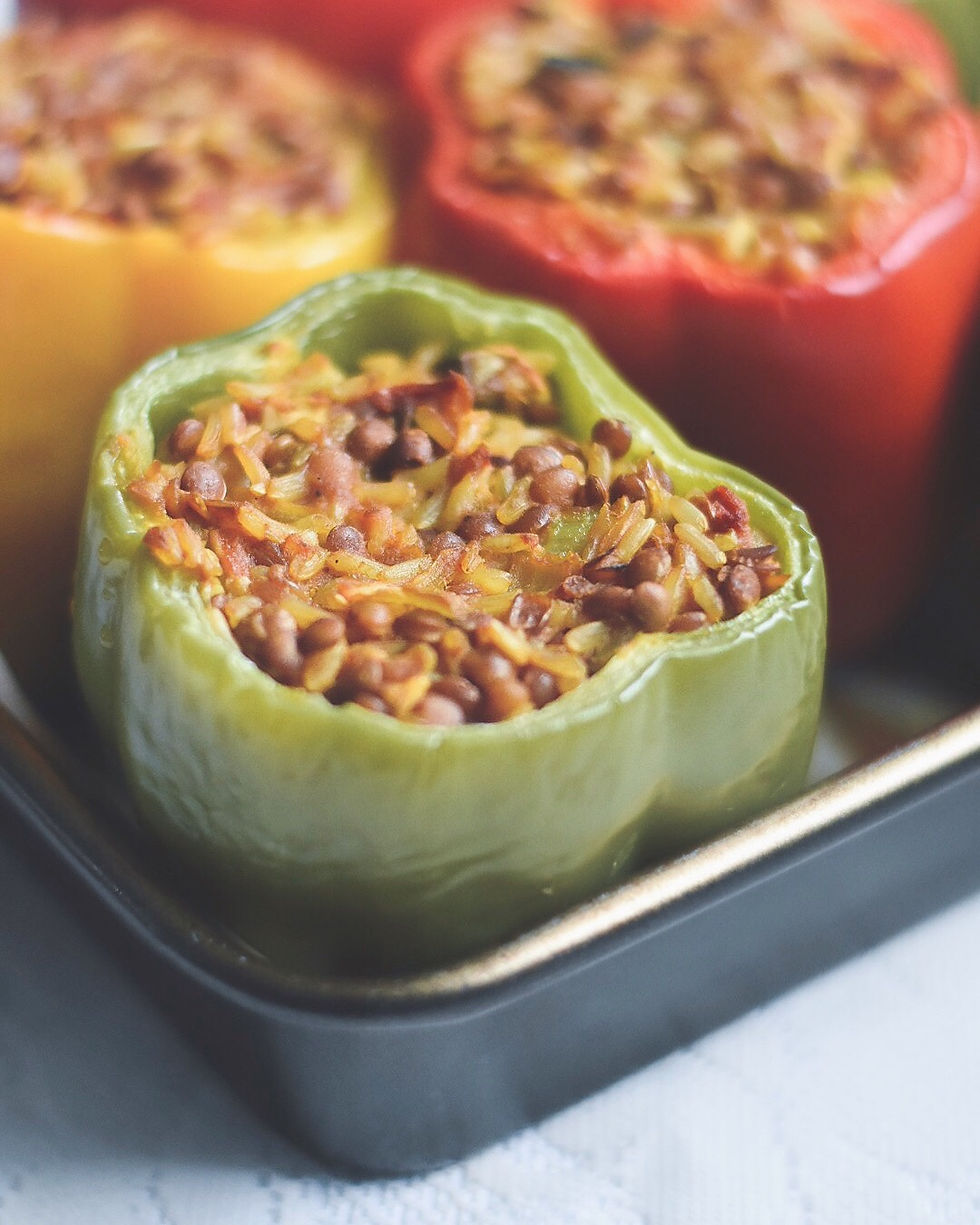 Lentil + Rice Stuffed Peppers