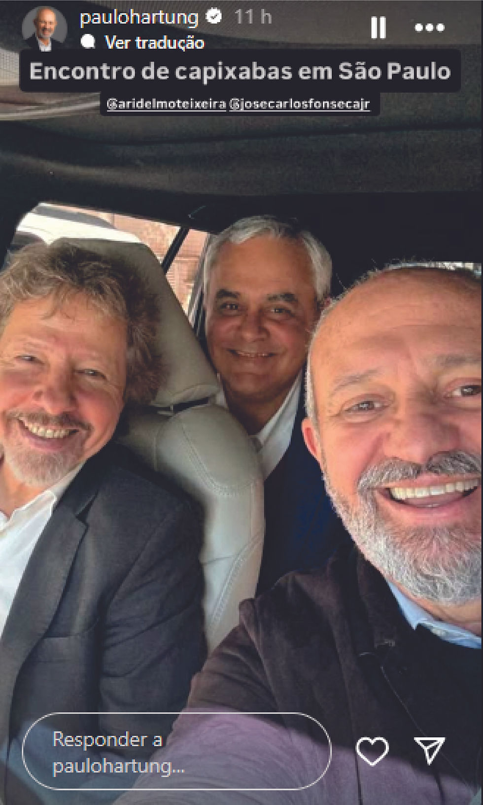 Na manhã de hoje, Paulo Hartunk postou uma foto em suas redes sociais junto com Aridelmo e José Carlos da Fonseca Júnior.
