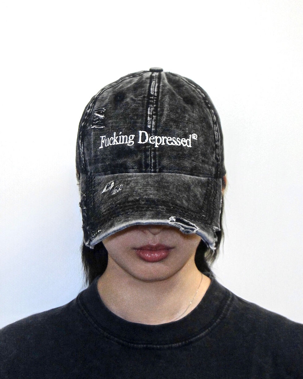Thumbnail: FUCKING DEPRESSED Washed Cap (Grey)