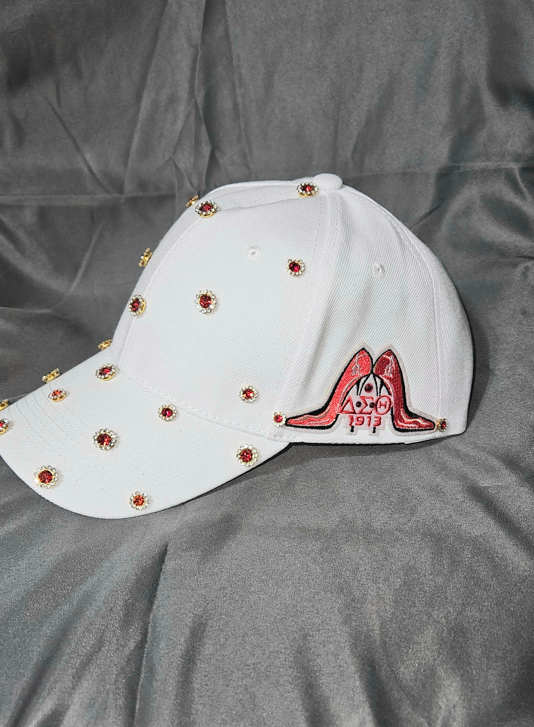 White Delta Heels and Greek Logo Bling Cap