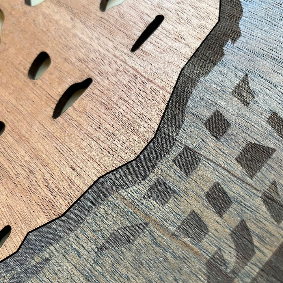 Thumbnail: Laser cut and engraved wood wall art featuring an alpine lake landscape.