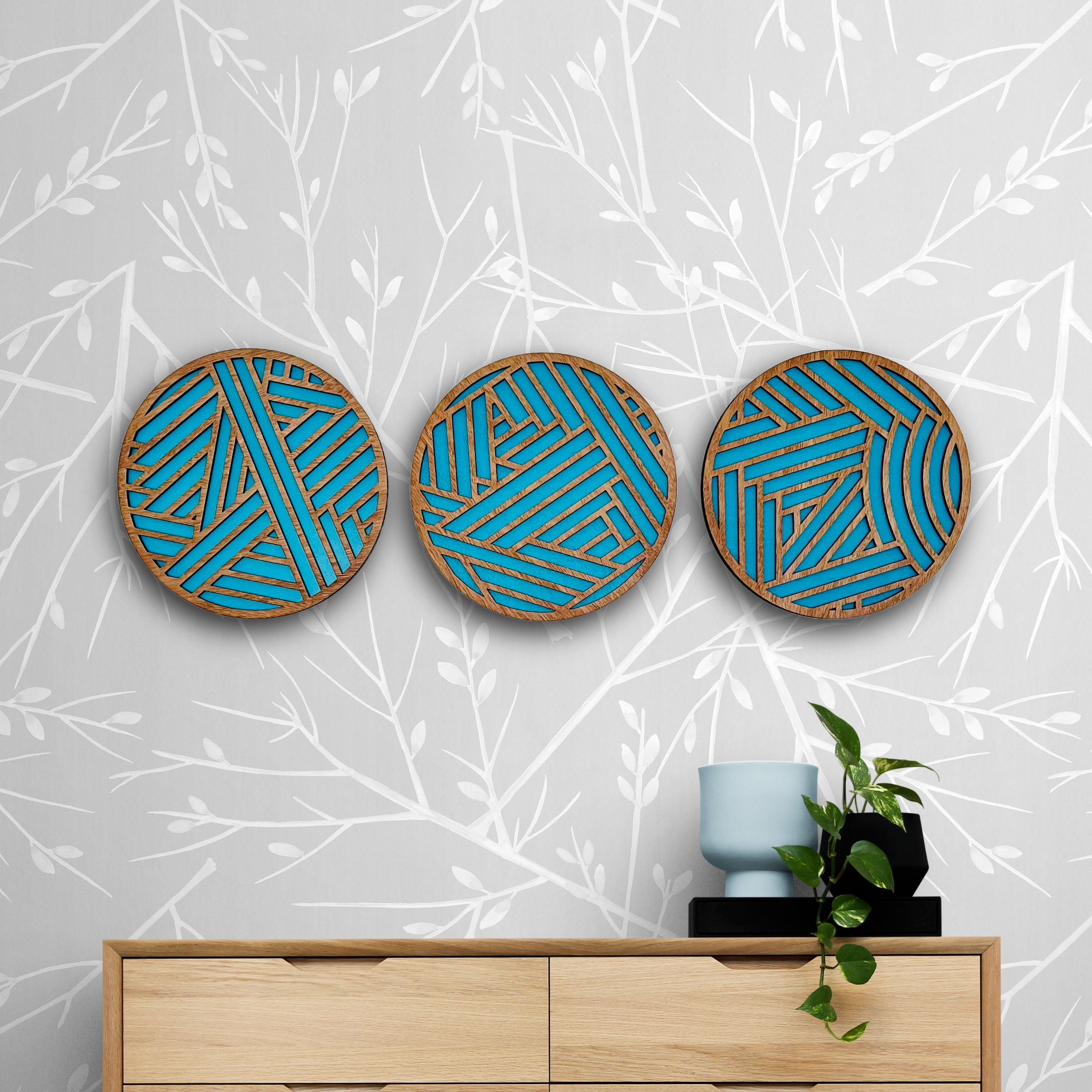 Geometric multi piece decor.