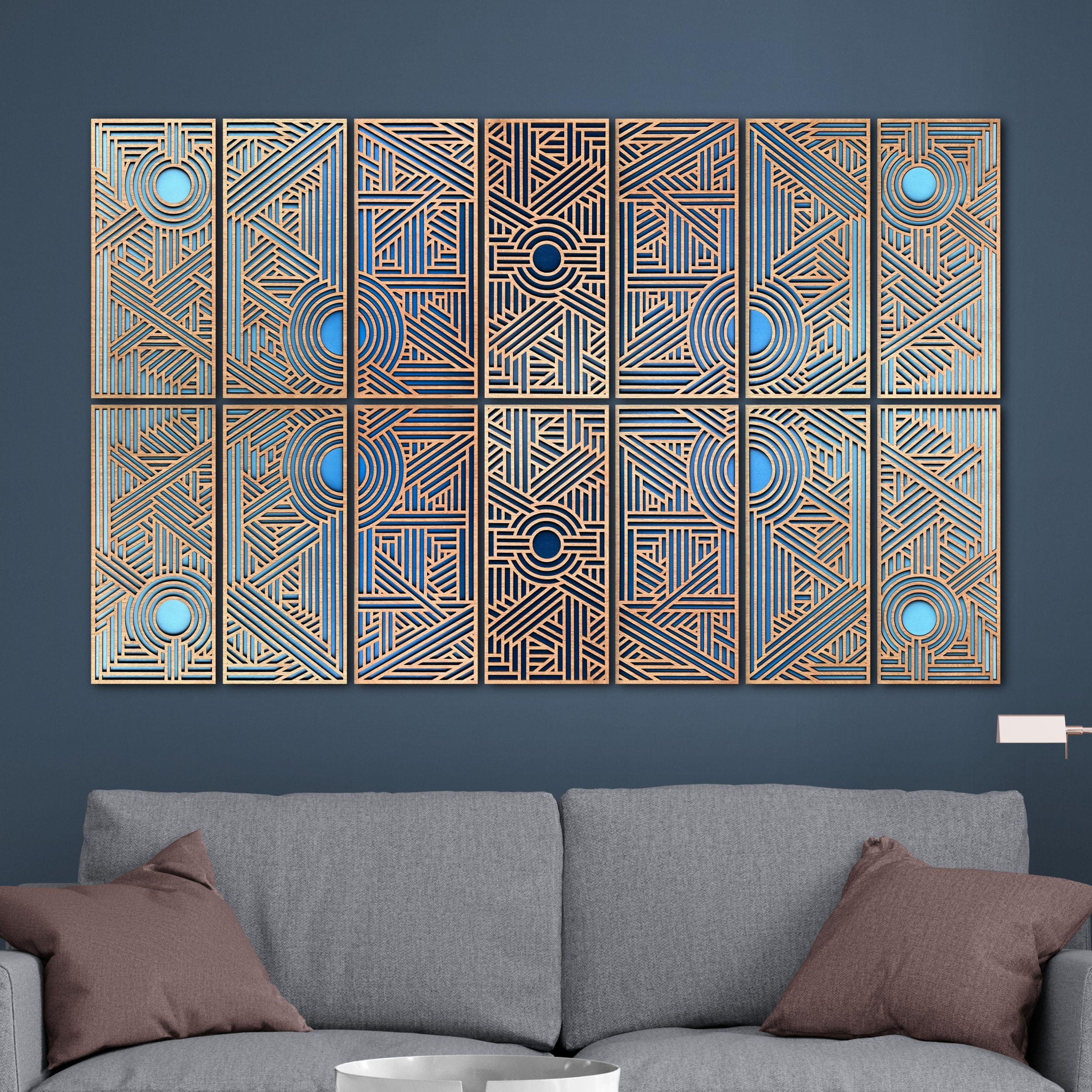 Oversized living room wall decor art deco design all wood.