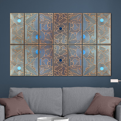 Extra Large Art Deco Wood Wall Art, 14 Panel Geometric Decor