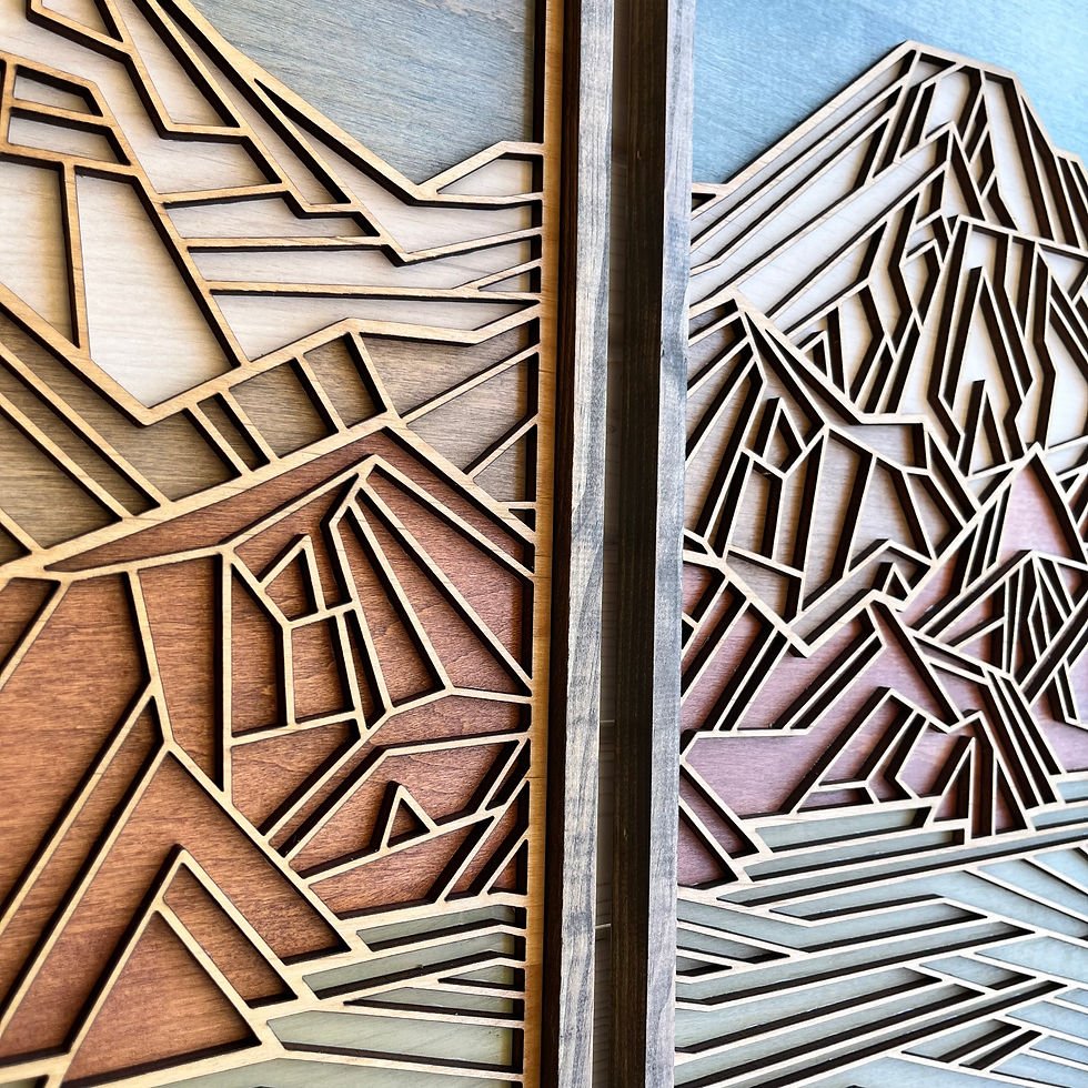 Thumbnail: Geometric wood mountain range wall decor. Landscape wall art