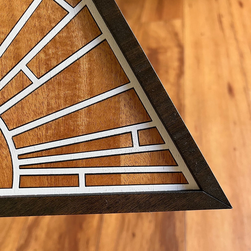 Thumbnail: Closeup of wooden wall art showing the wood grain.