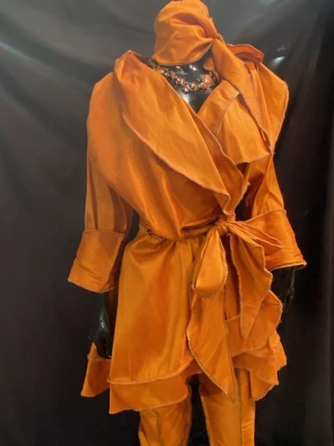 2 Piece Dupioni Silk Wrap Jacket and Straight Legged Pants