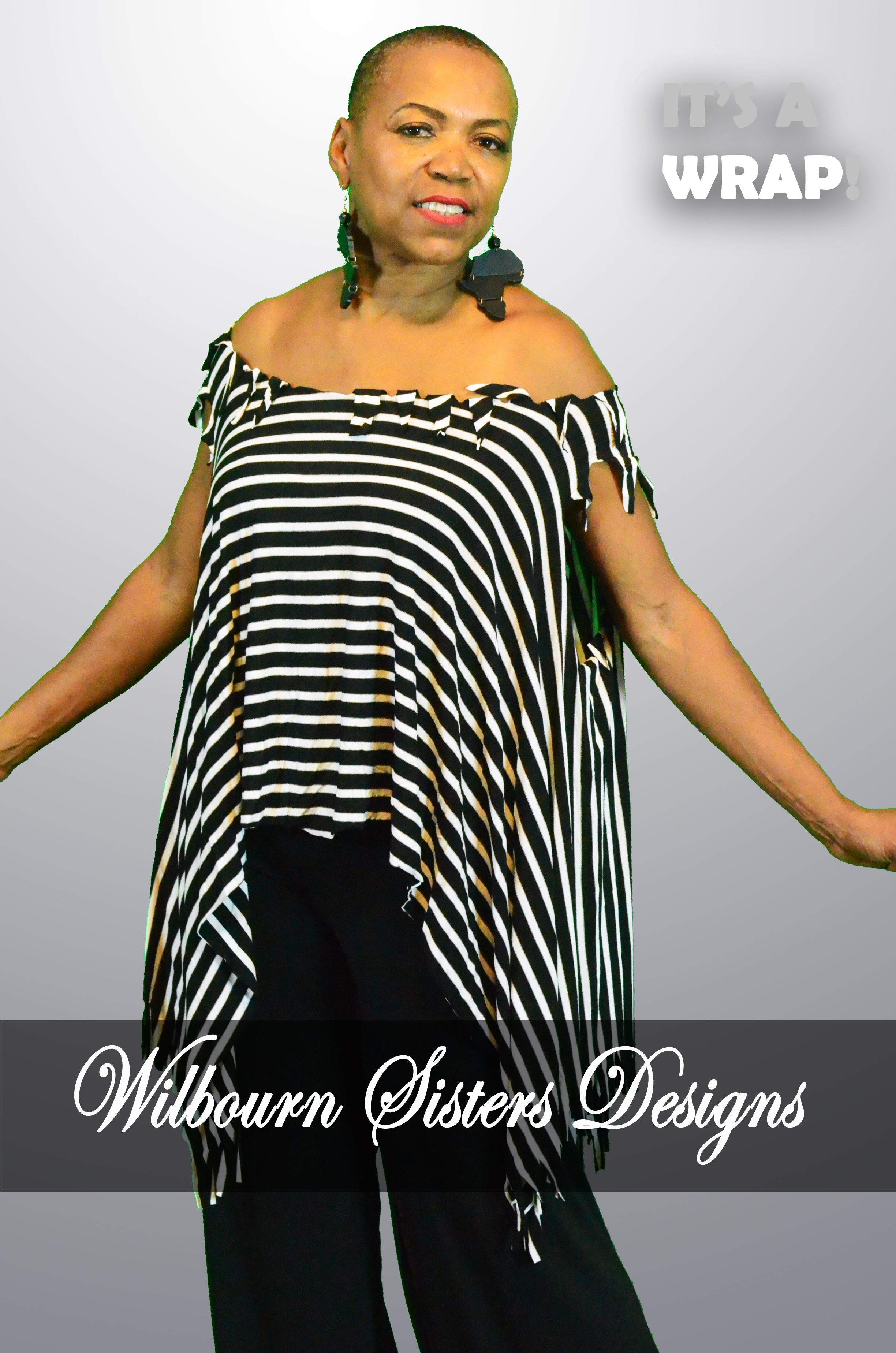 Black and White Stripe Flowing Top with Scarf