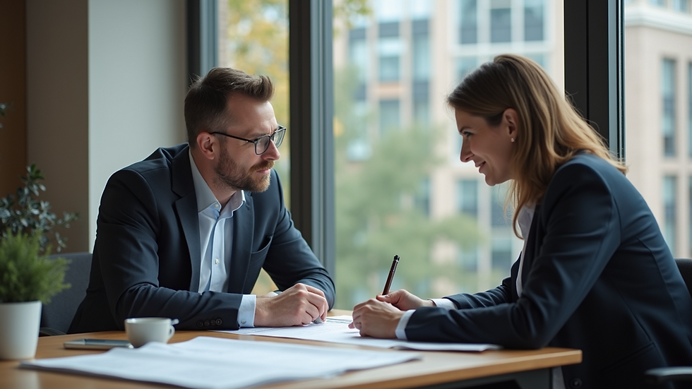 Eye-level view of a financial advisor discussing plans with a client