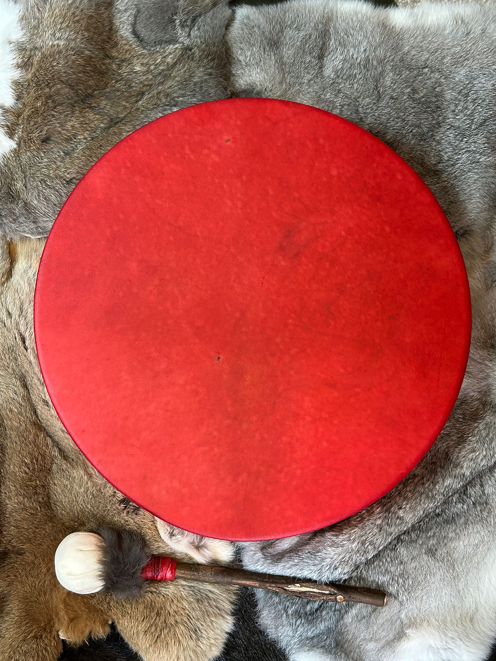 16 in red goat hide shamanic drum and beater
