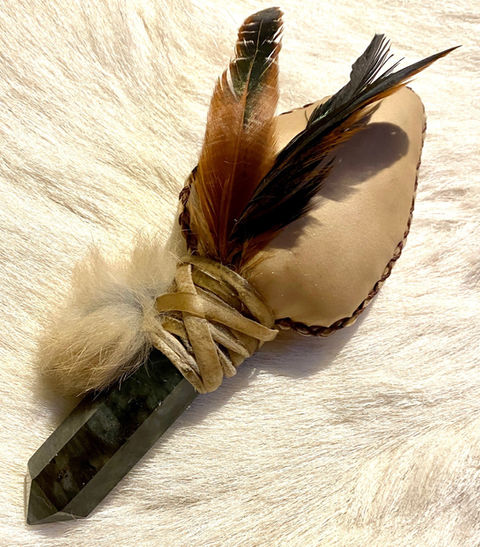 Deer skin shamanic rattle
