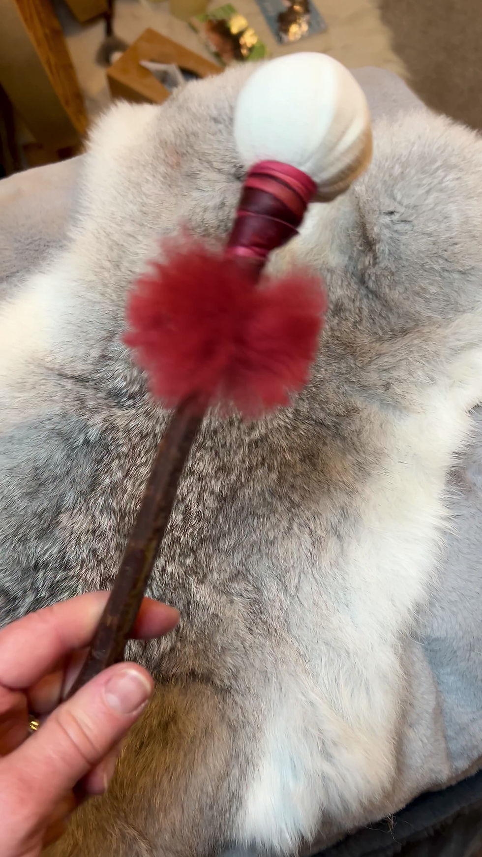 Thumbnail: Suede, sheep's wool and sheepskin shamanic drum beater