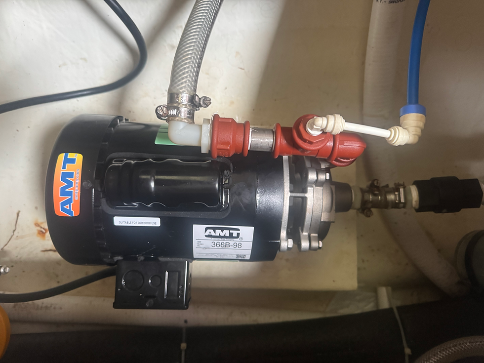 Replacement pump for watermaker: This had some engineering to make it work, but it does!