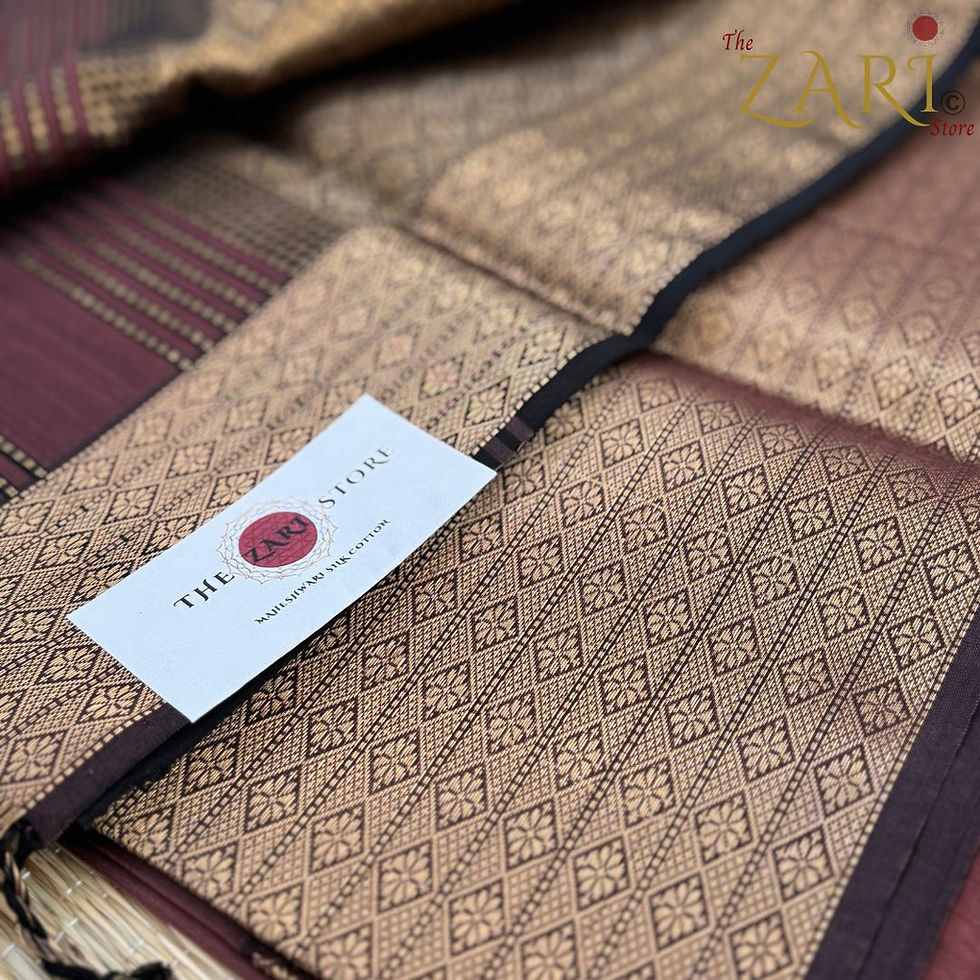 Thumbnail: Maheshwari silk cotton in mauve maroon and black