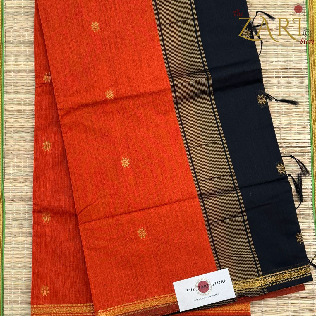 Maheshwari cotton in sunset orange and black