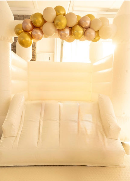 Elegant white bounce house rental for birthdays, baby showers, and special events in North Carolina.