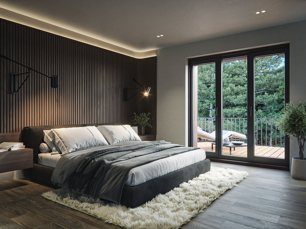 Interior 3D visualisation of a modern bedroom