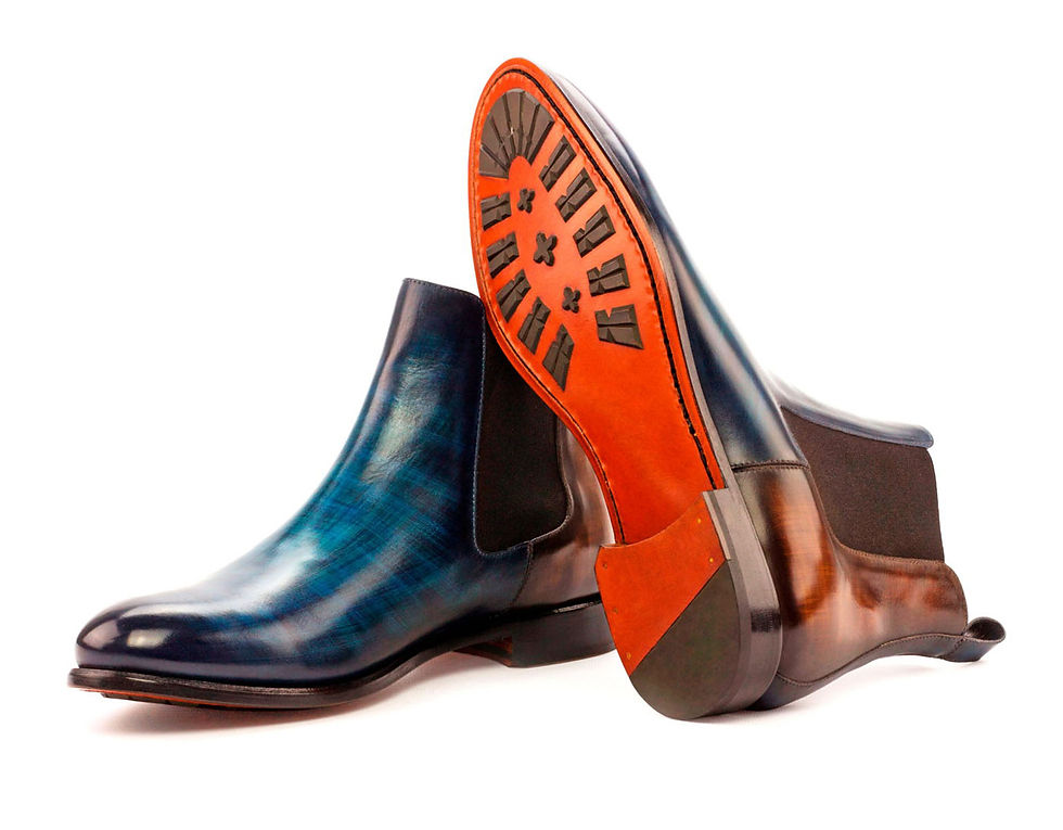Thumbnail: DENIM AND BROWN LEATHER CHELSEA BOOT