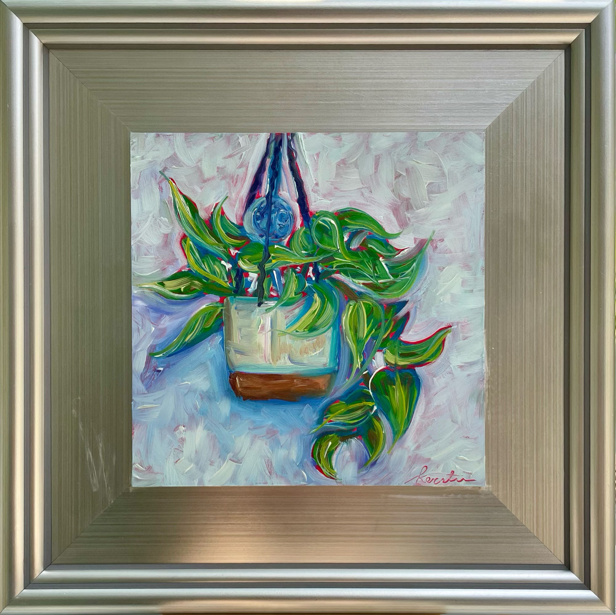 Hanging Plant | 6x6in | Framed Plein Air Oil Painting