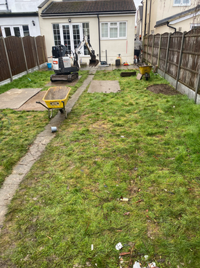 Garden before sandstone patio Hornchurch