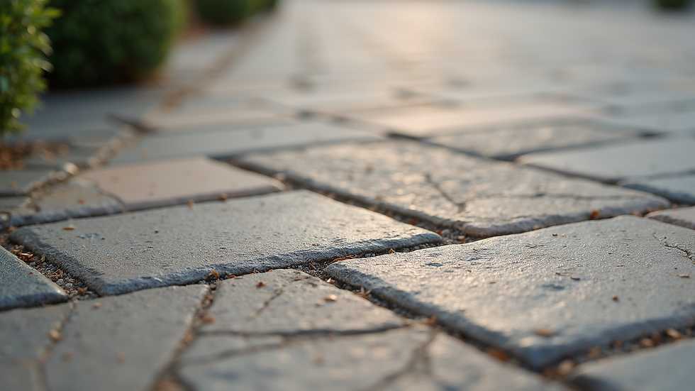 Close-up view of natural stone block paving with varied textures and colours